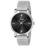 Jainx Black Dial Silver Mesh Chain Analog Wrist Watch for Women - JW8557