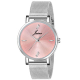 Jainx Pink Dial Silver Mesh Chain Analog Wrist Watch for Women - JW8558