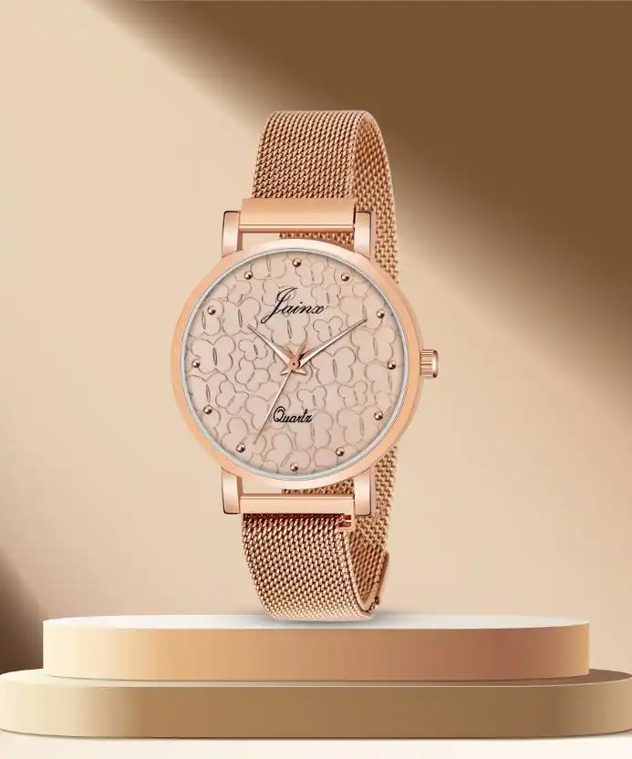 Jainx Golden Mesh Chain Analog Women's Watch