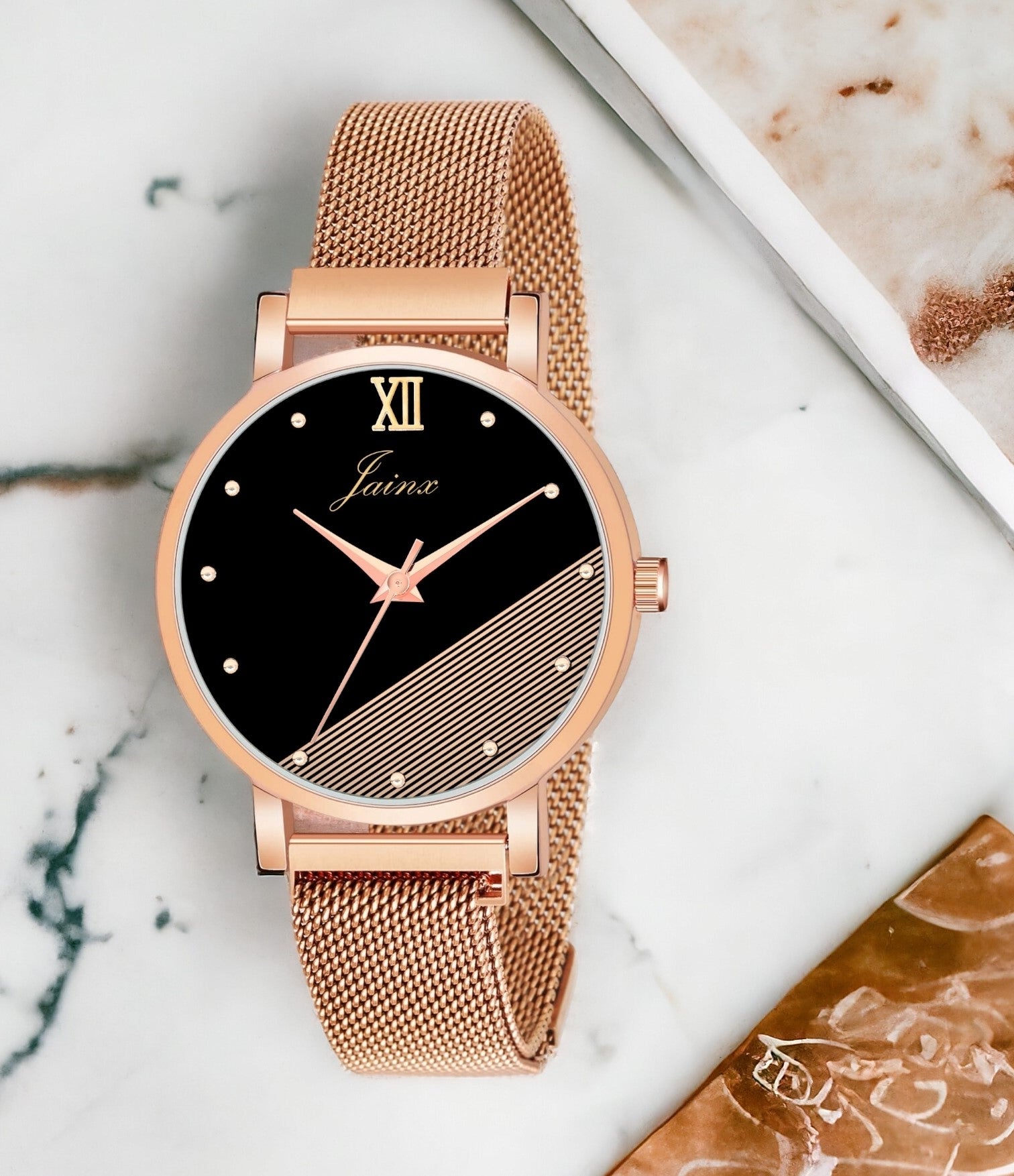Jainx Golden Mesh Chain Analog Wrist Watch For Women - JW8567