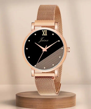 Jainx Golden Mesh Chain black dial Analog Women's Watch