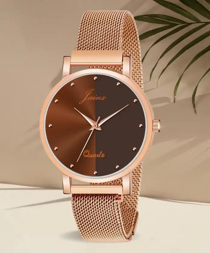 Jainx Golden Mesh Chain Red dial Analog Women's Watch