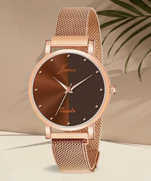 Jainx Golden Mesh Chain Red dial Analog Women's Watch