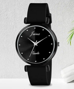 Dual Tone Black Dial Silicone Strap Analog Women's Watch