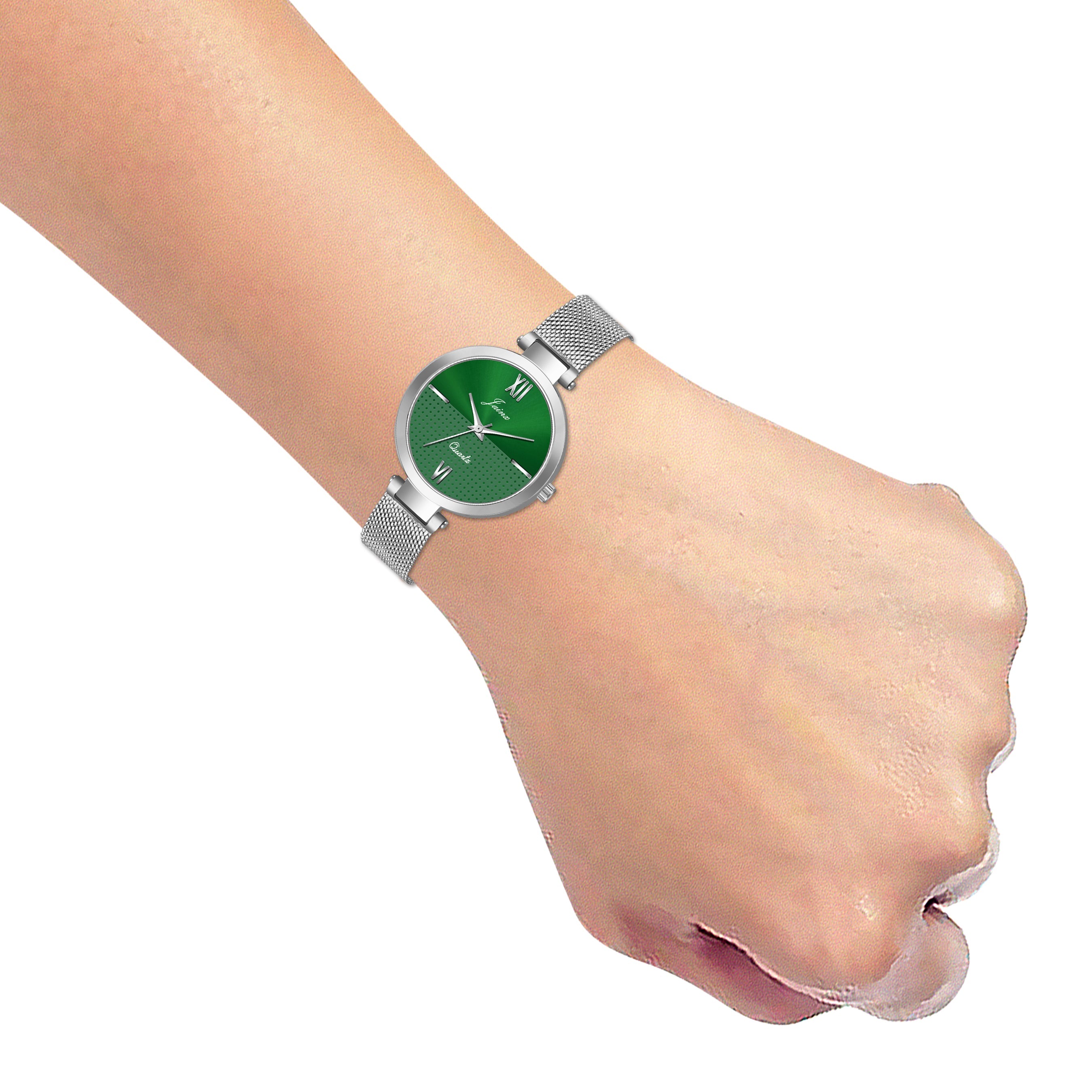 Green Dual Tone Dial Steel Mesh Chain Analog Watch For Women - JW8585 - Jainx Store