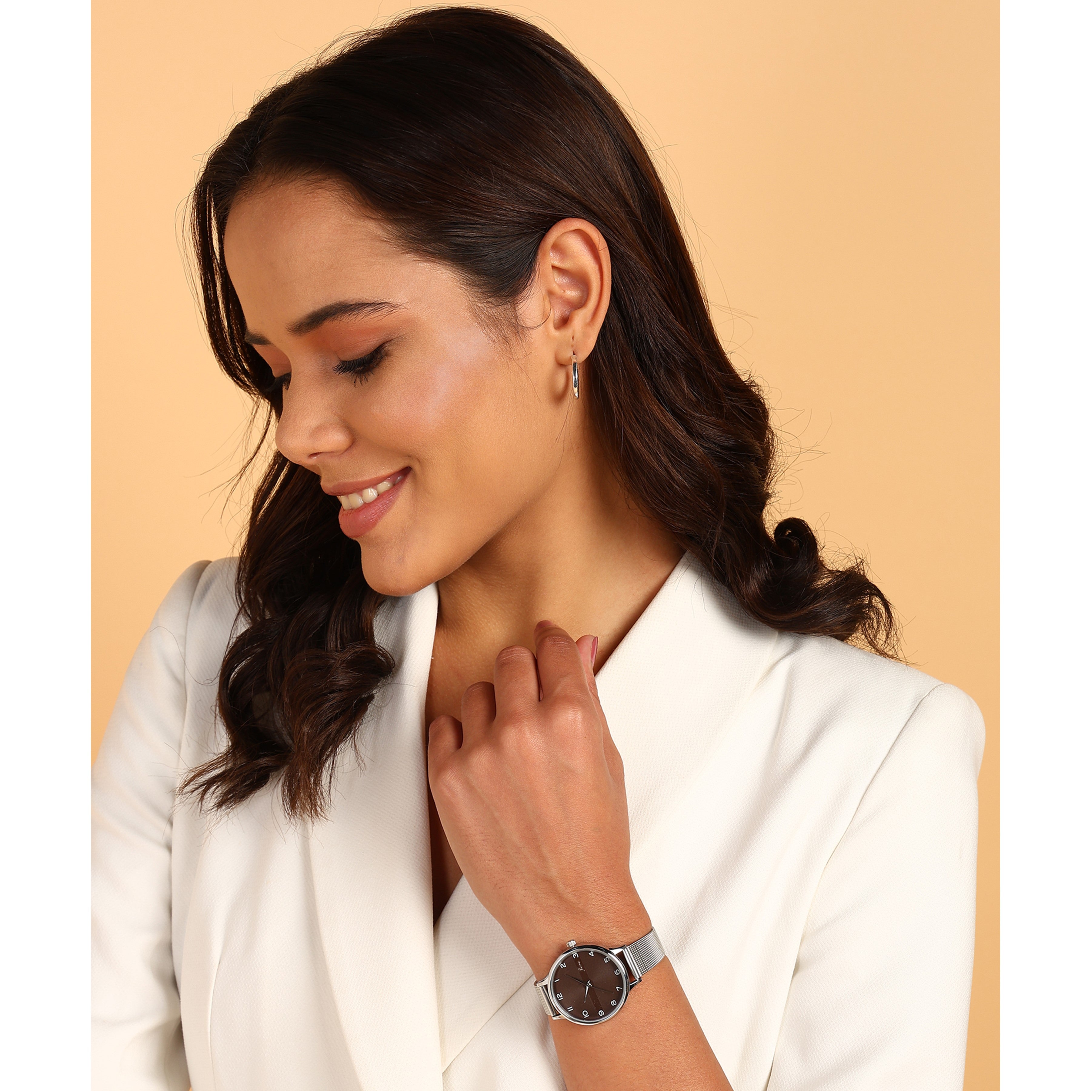 Jainx Brown Dial Mesh Steel Chain Analog Watch - For Women JW8595