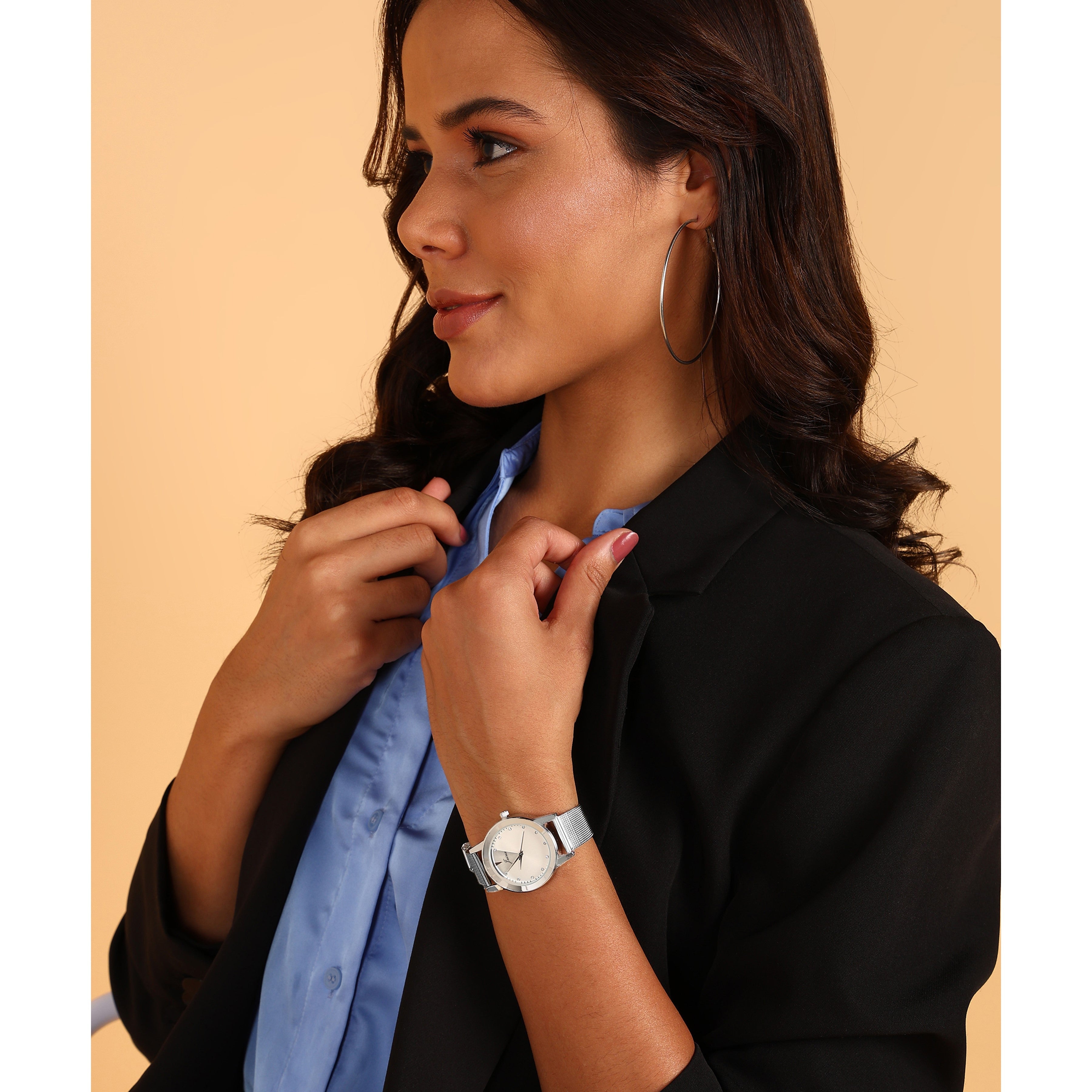 Jainx Silver Steel Mesh Chain Analog Watch - For Women JW8598