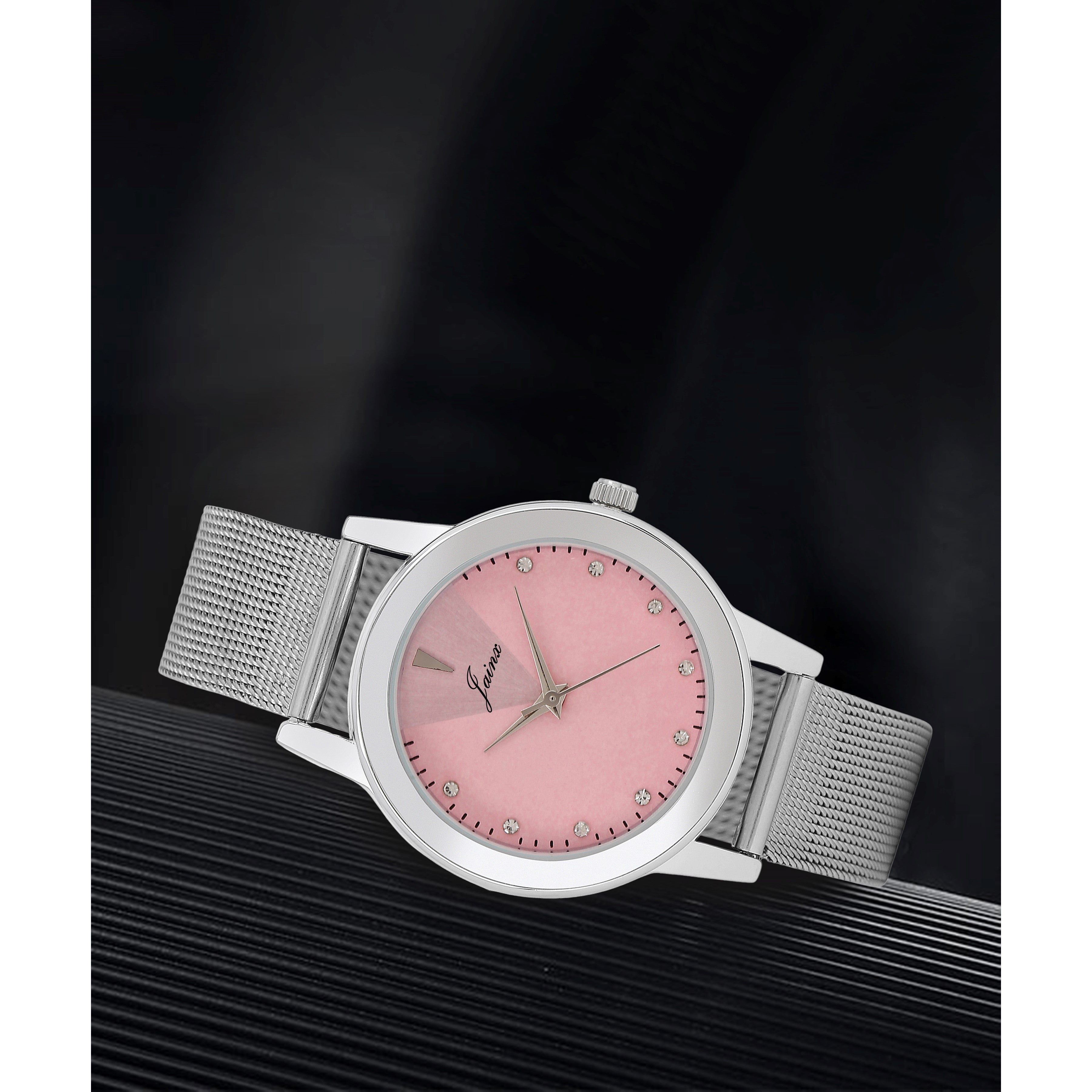 Jainx Pink Dial Steel Mesh Chain Analog Watch - For Women JW8599