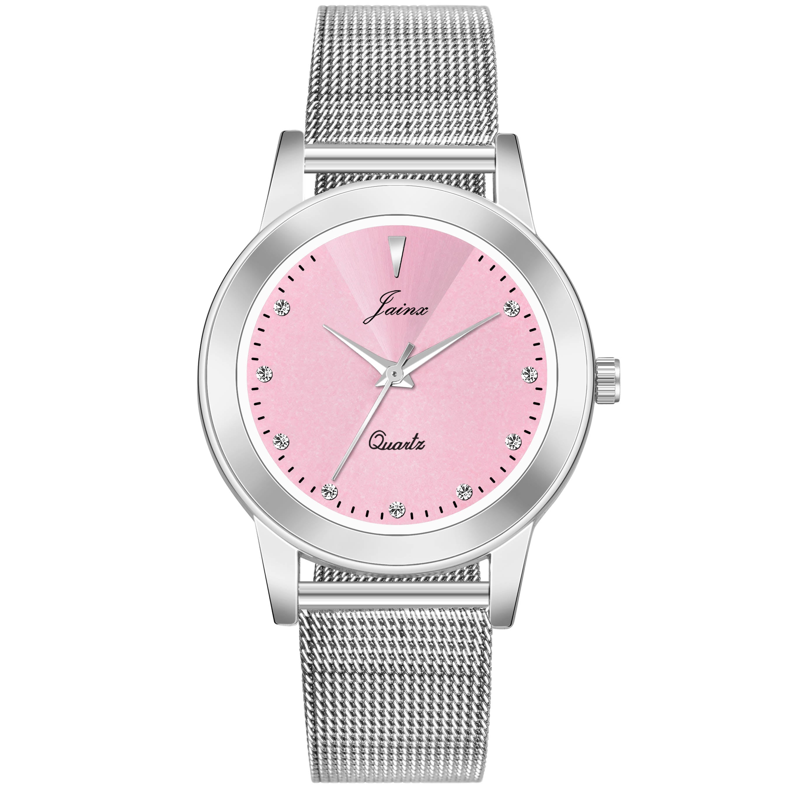 Jainx Pink Dial Steel Mesh Chain Analog Watch - For Women JW8599