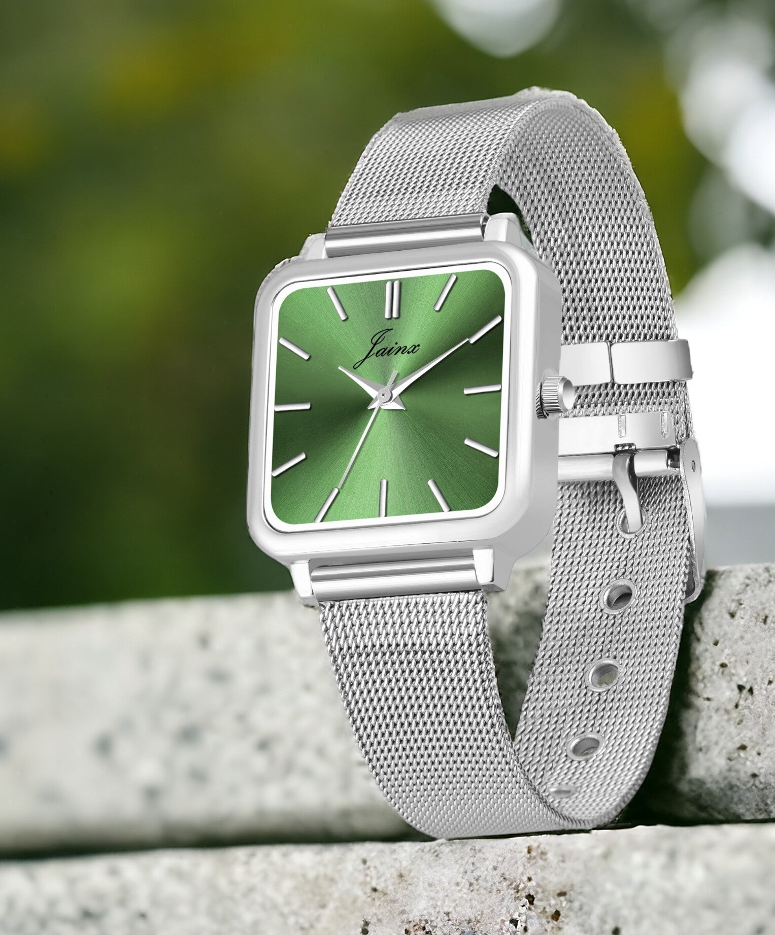 Jainx Green Dial Steel Mesh Silver Chain Analog Watch - For Women JW8603