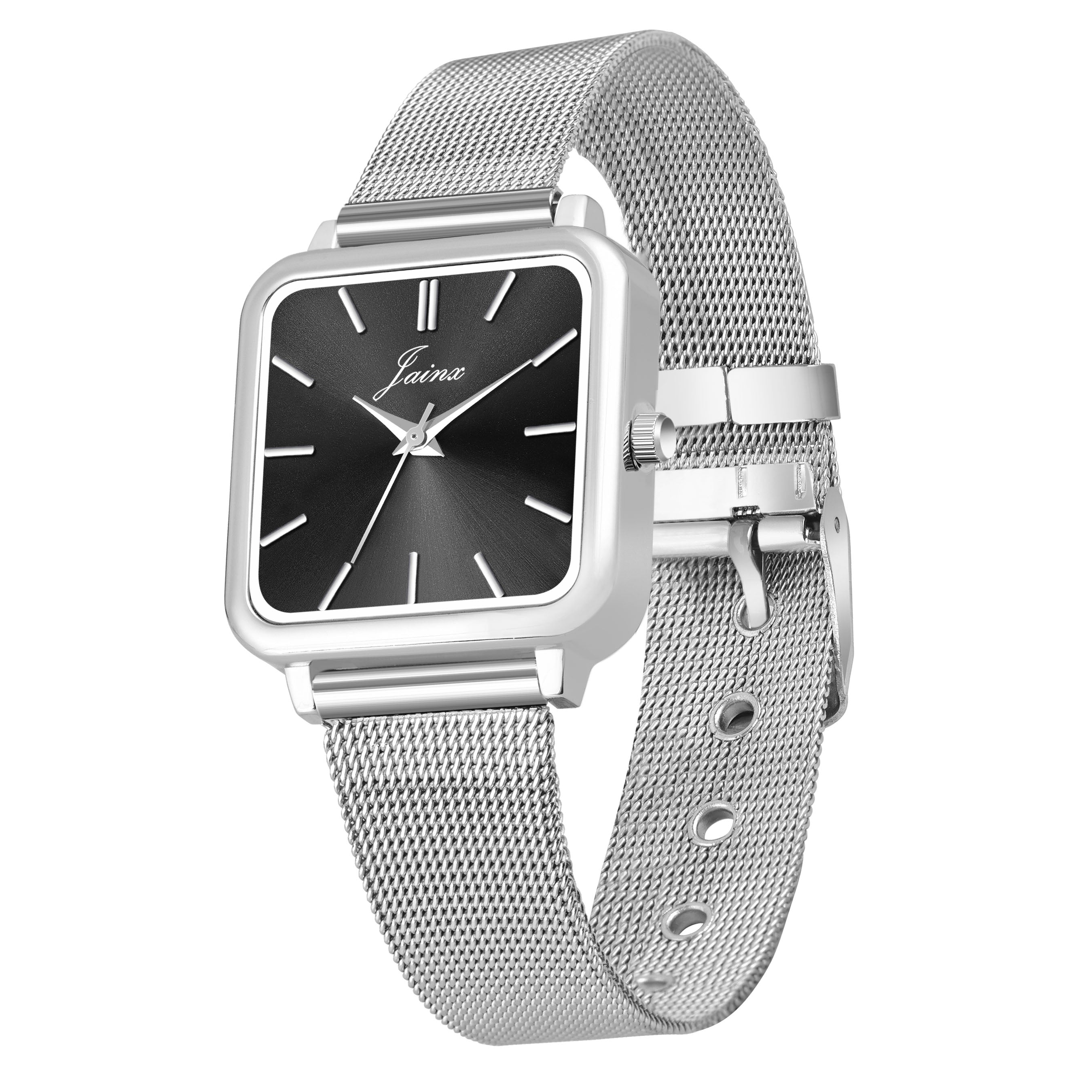 Jainx Black Dial Steel Mesh Silver Chain Analog Watch - For Women JW85604