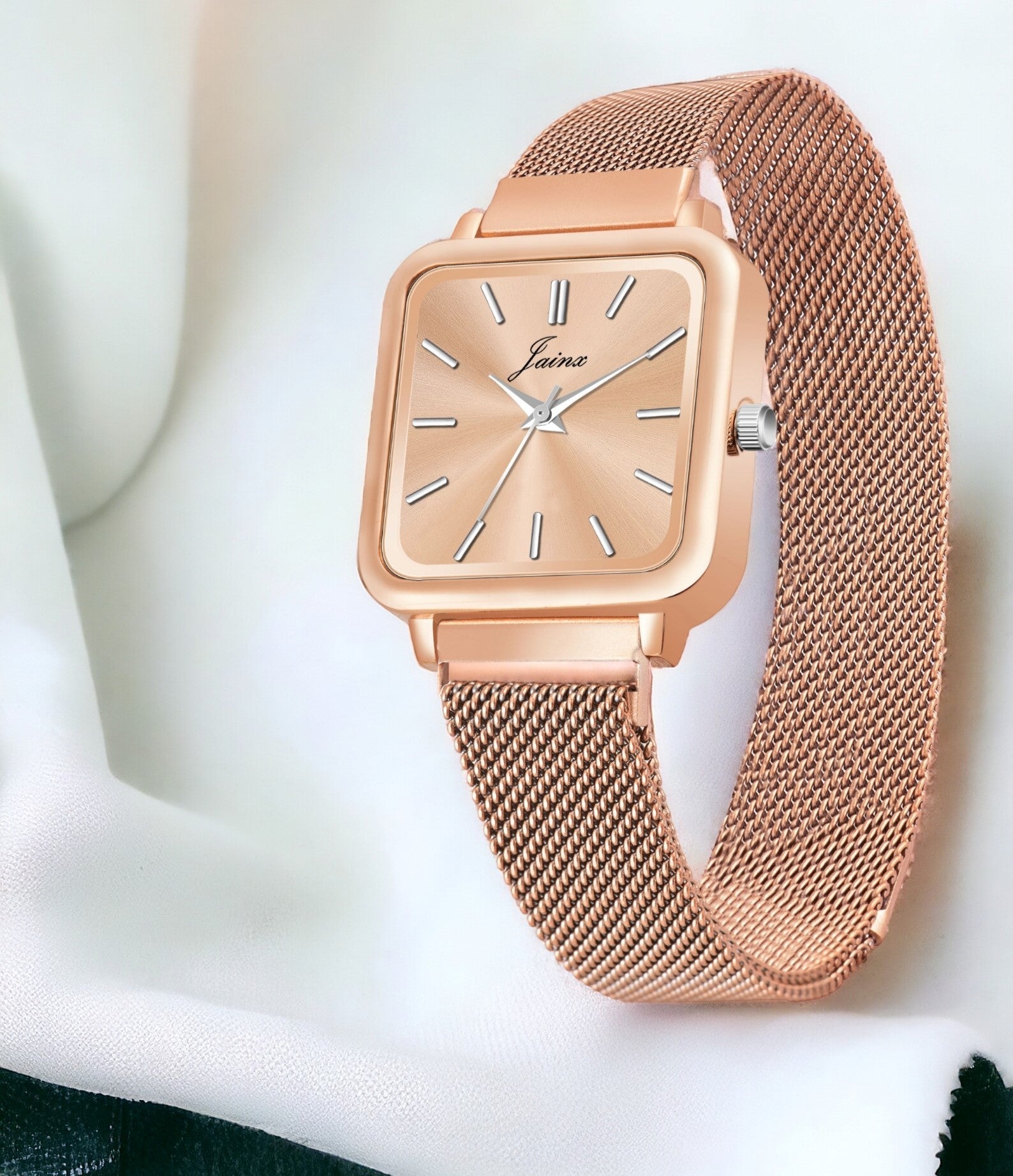 Jainx Rose Gold Mesh Magnet Chain Analog Watch - For Women JW8605