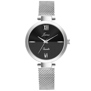 Jainx Black Dial Mesh Silver Chain Analog Watch - For Women JW8606