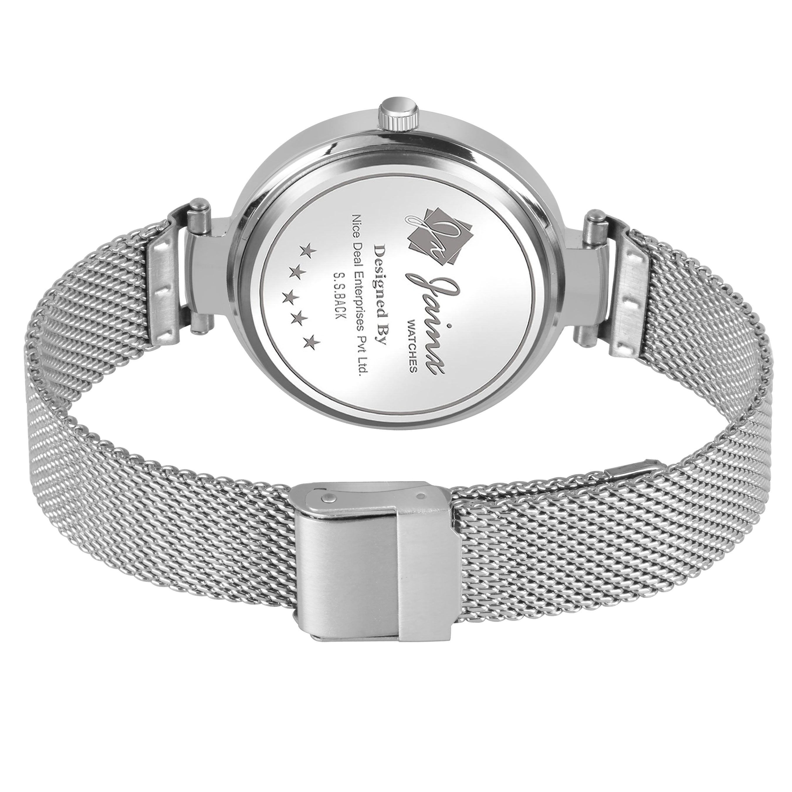 Jainx Black Dial Mesh Silver Chain Analog Watch - For Women JW8606