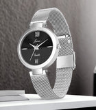Jainx Black Dial Mesh Silver Chain Analog Watch - For Women JW8606