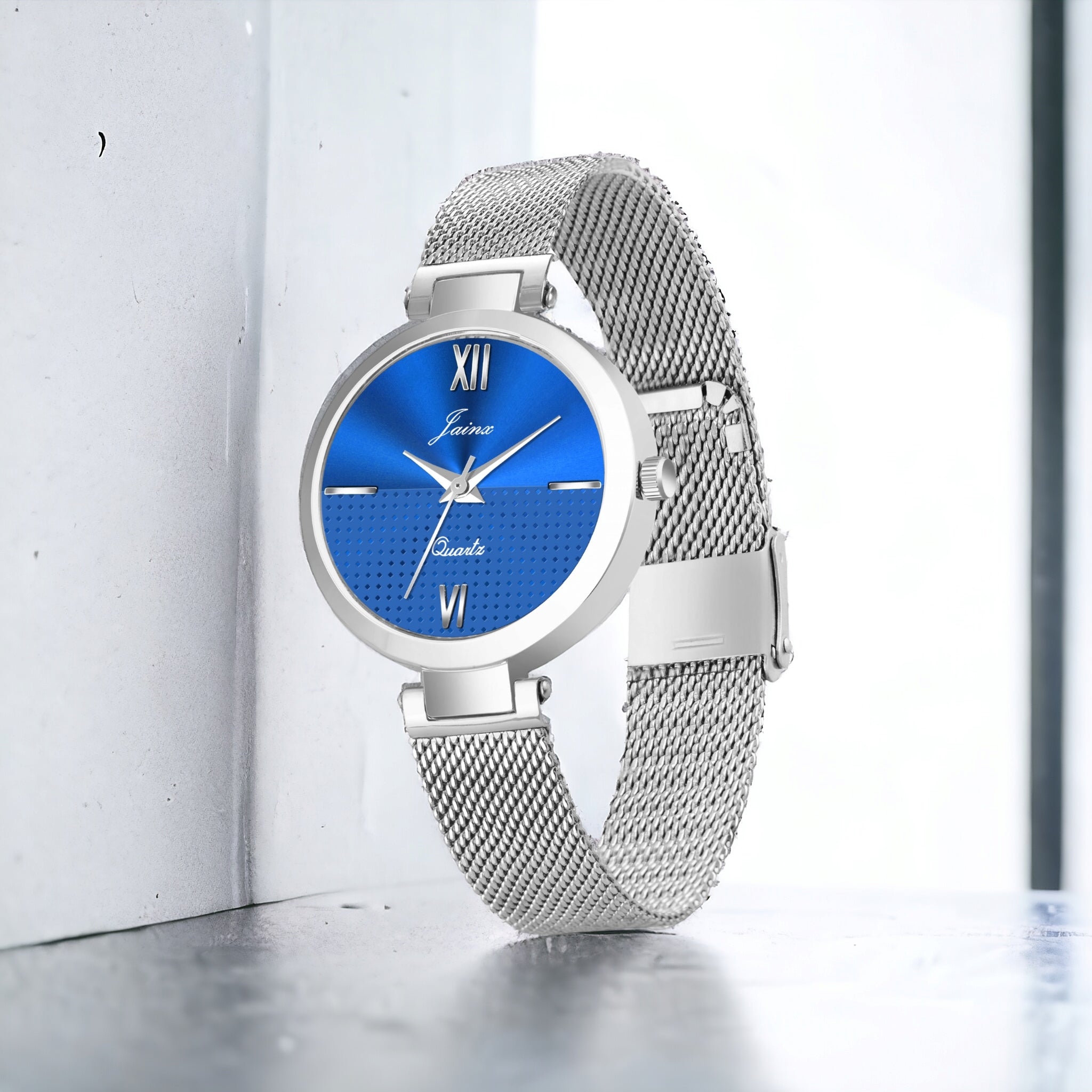 Jainx Blue Dial Mesh Silver Chain Analog Watch - For Women JW8607