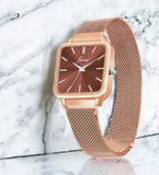 Jainx Brown Dial Rose Gold Mesh Chain Analog Wrist Watch For Women - JW8608