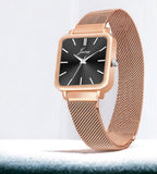 Jainx Black Dial Rose Gold Mesh Chain Analog Wrist Watch For Women - JW8609