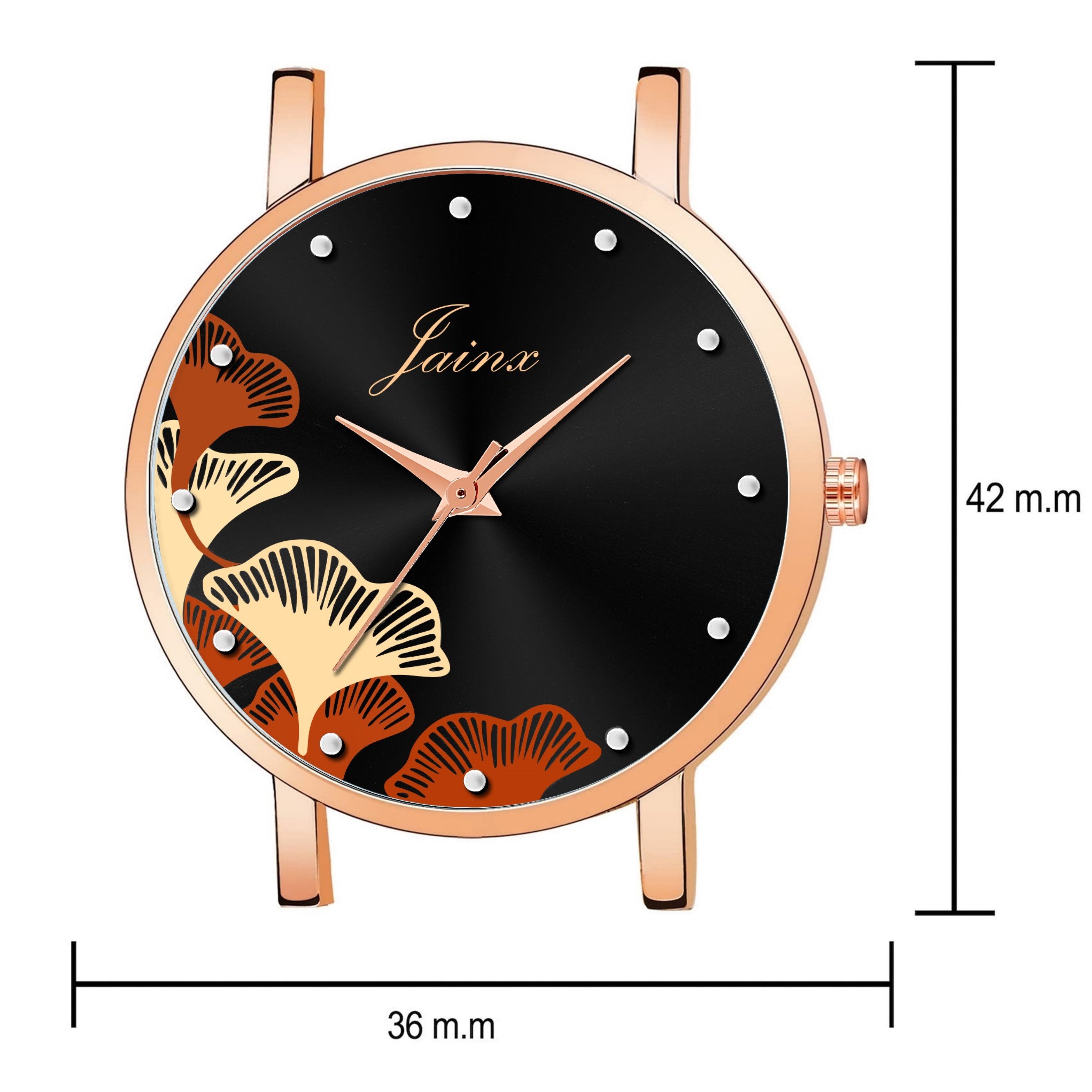 Jainx Rose Gold Mesh Strap Black Dial Wrist Watch For Women - JW8619