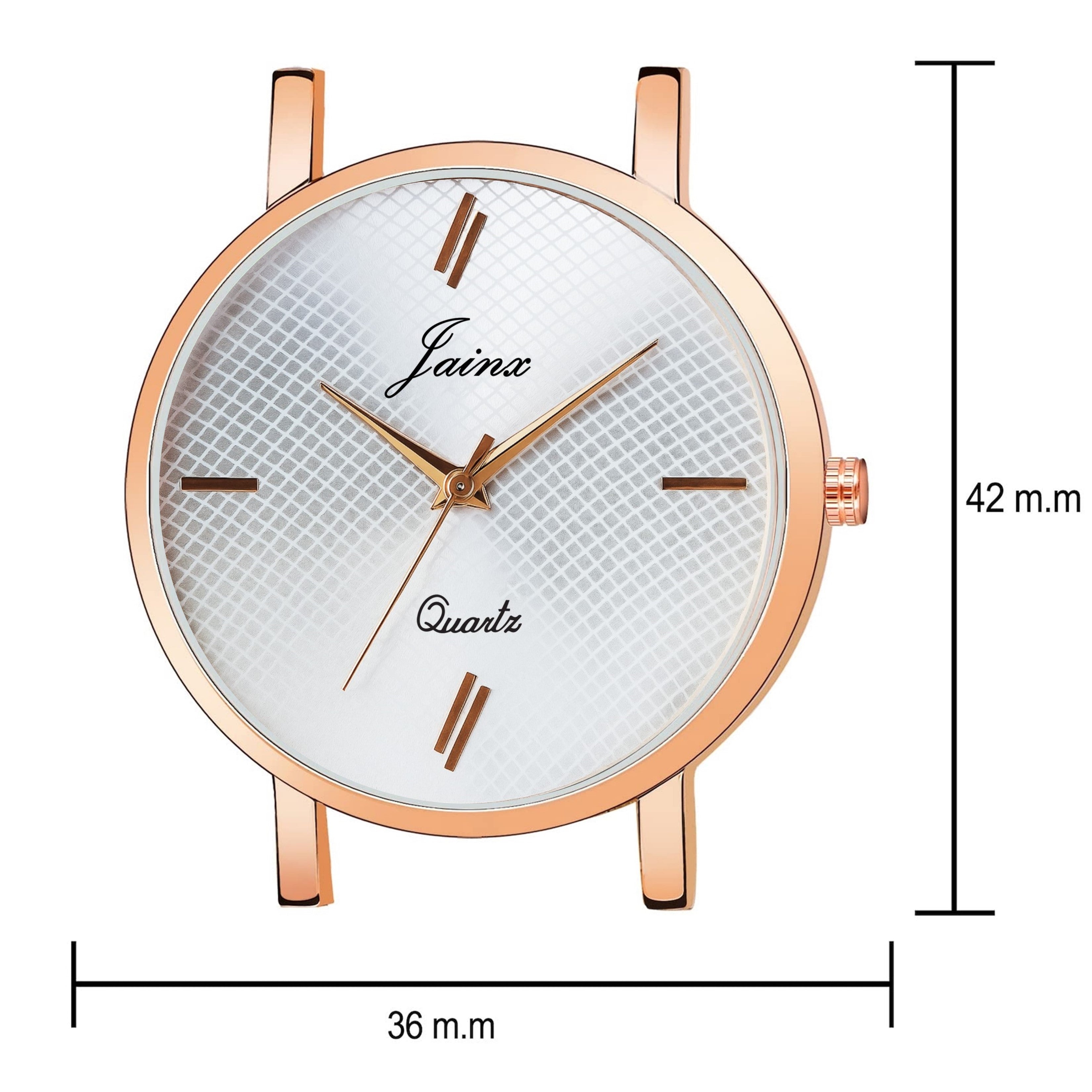 Jainx Silver Dial Rose Gold Mesh Magnet Chain Analog Watch - for Women