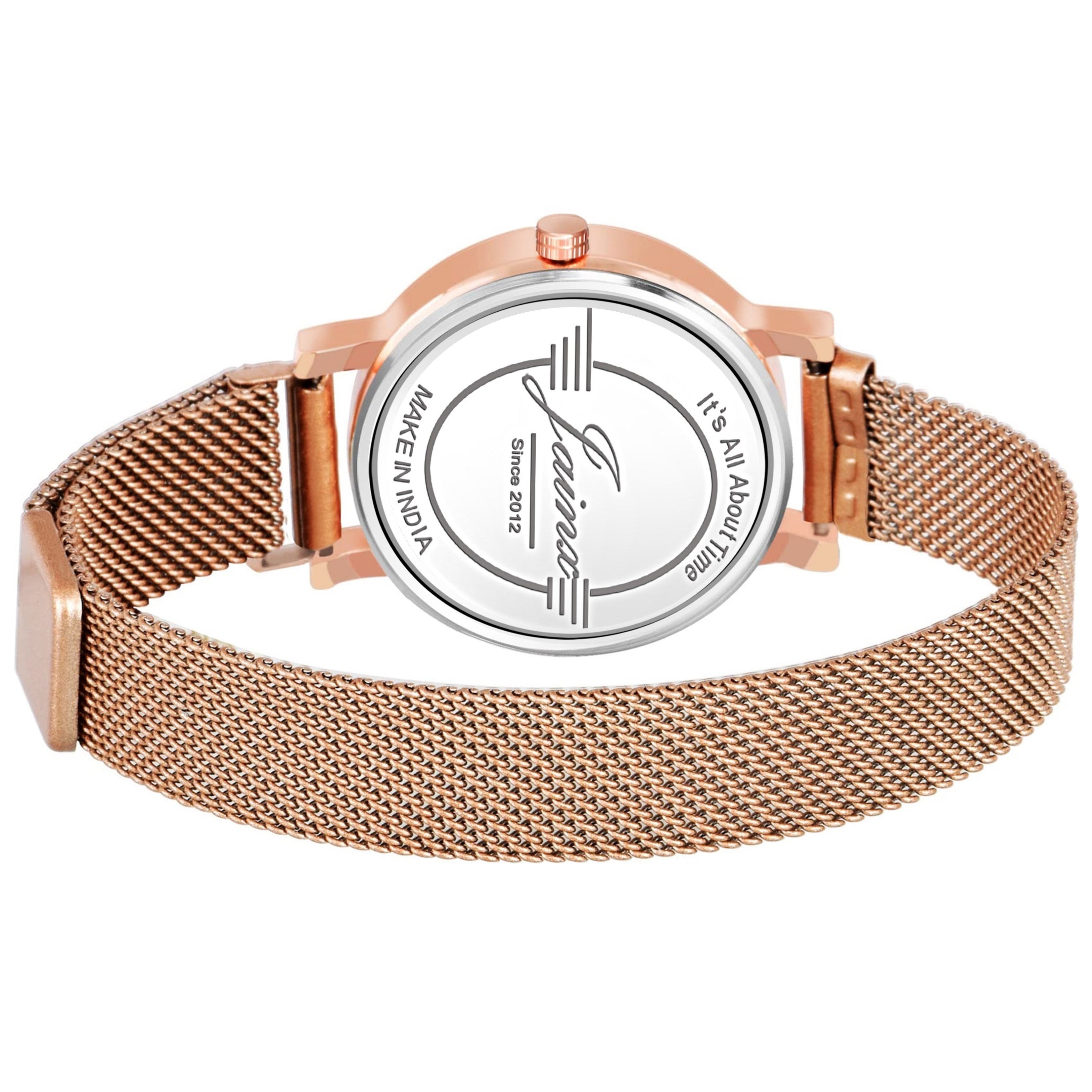 Jainx Rose Gold Mesh Magnet Chain Analog Watch - for Women