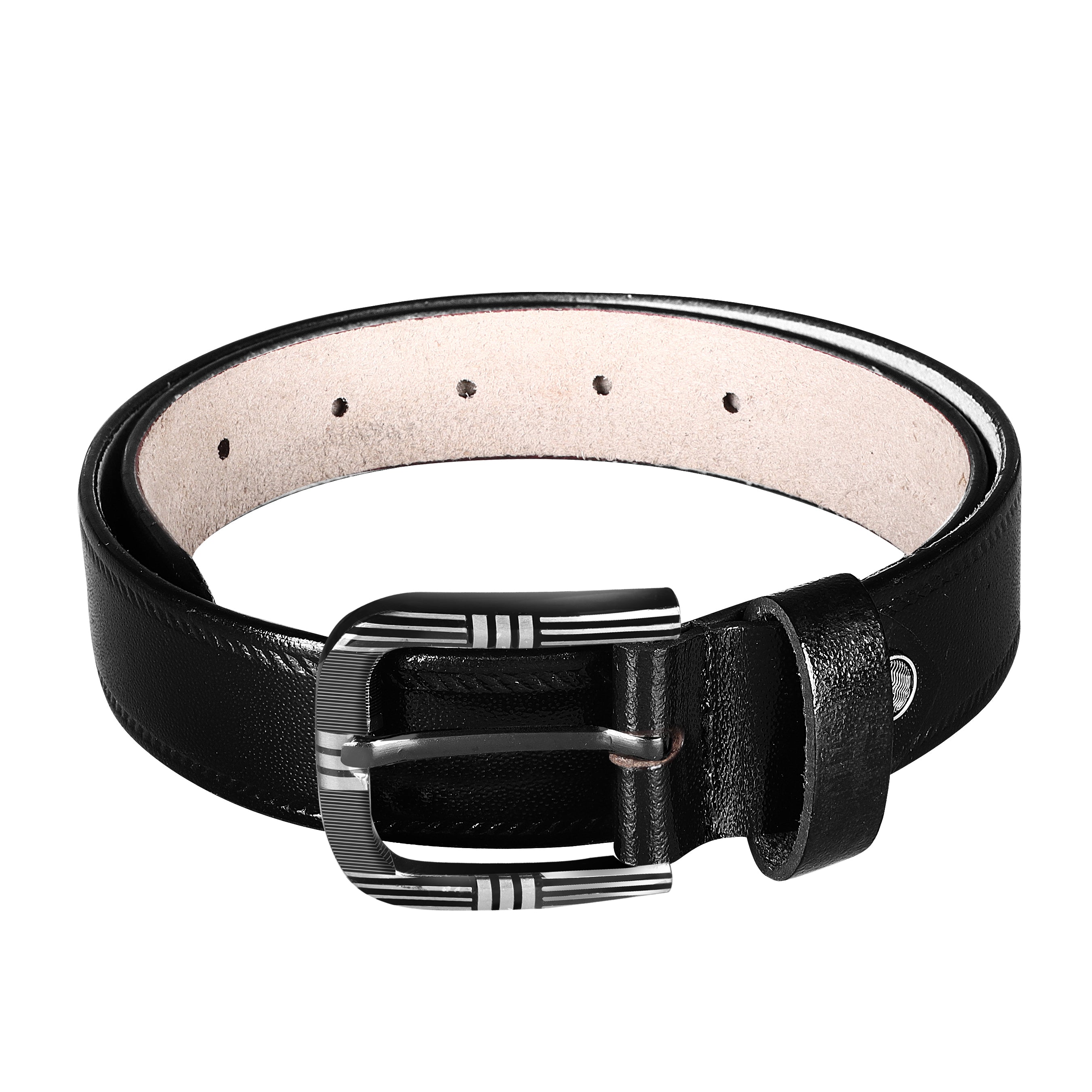 Jaxer Embossed Black Leather Belt For Men - JXBLT107