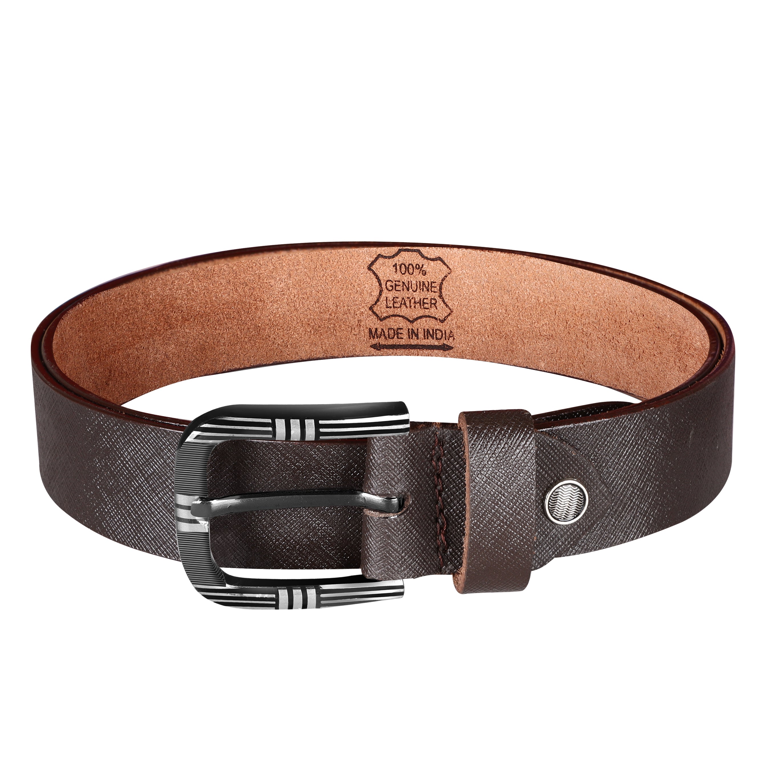 Jaxer Brown Textured Leather Belt For Men - JXBLT108