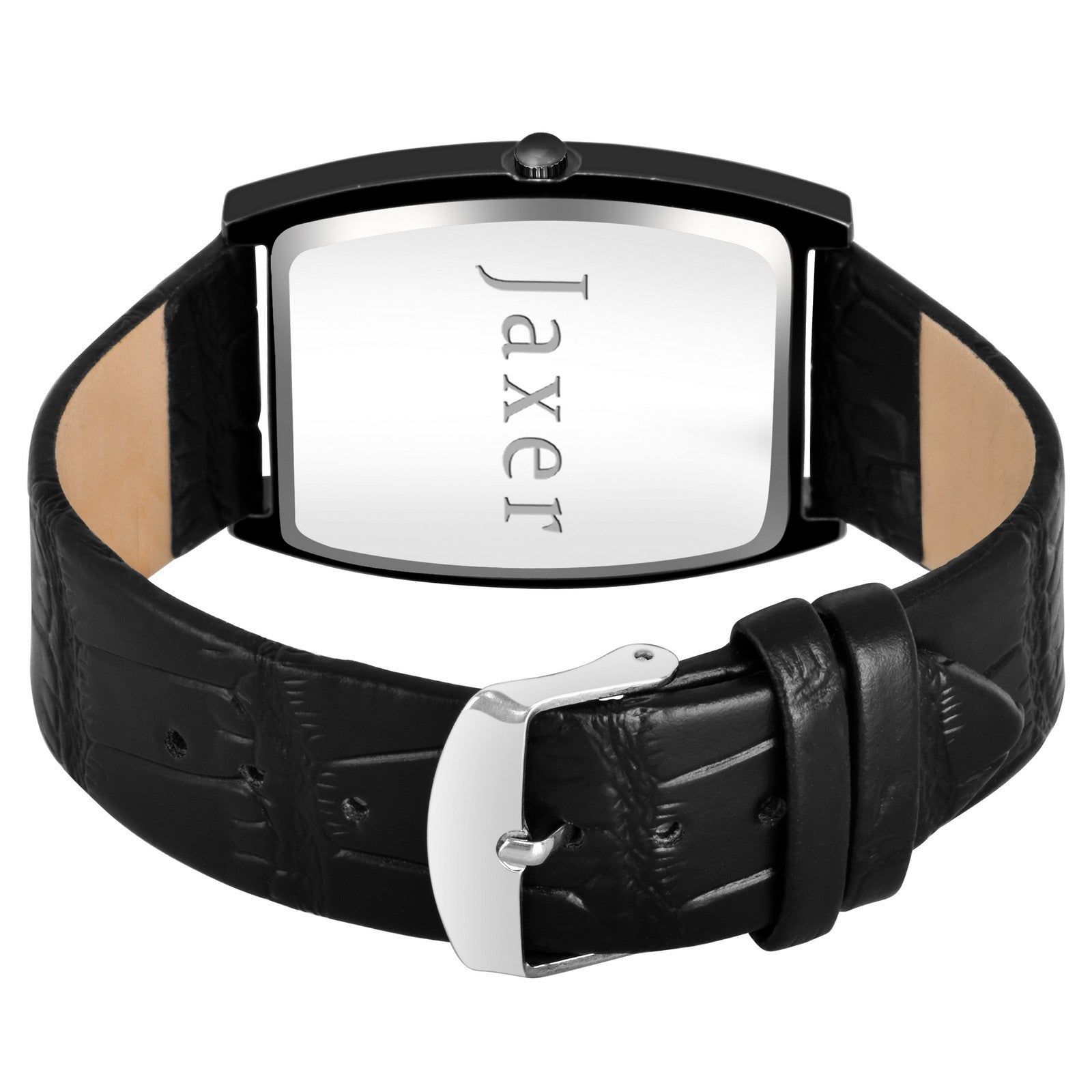 Jaxer Men'S Black Leather Strap Analog Watch - Slim Square Shape Black Dial, Model JXRM2138