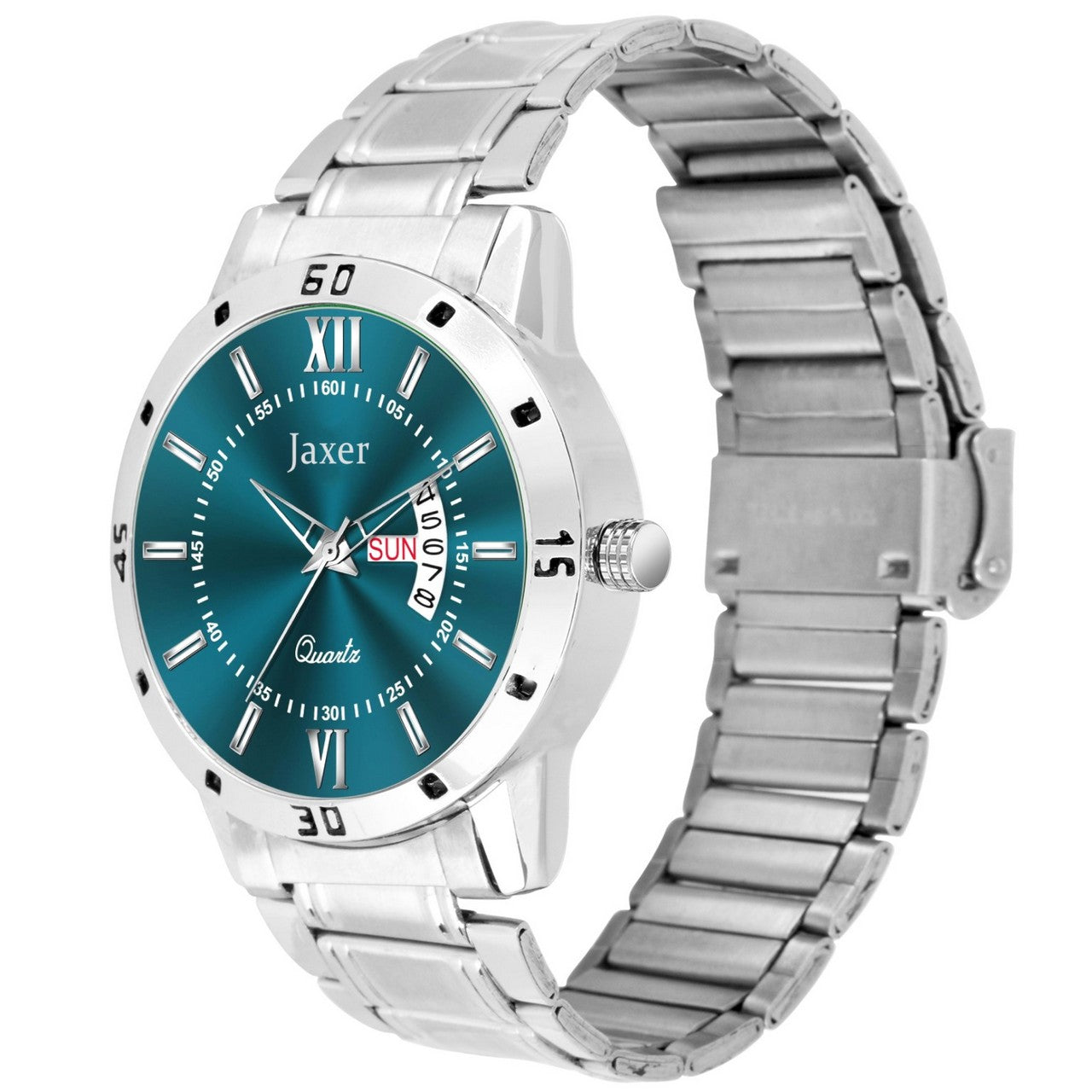 Jaxer Men'S Green Dial Steel Chain Analog Watch With Day & Date Feature - JXRM2175