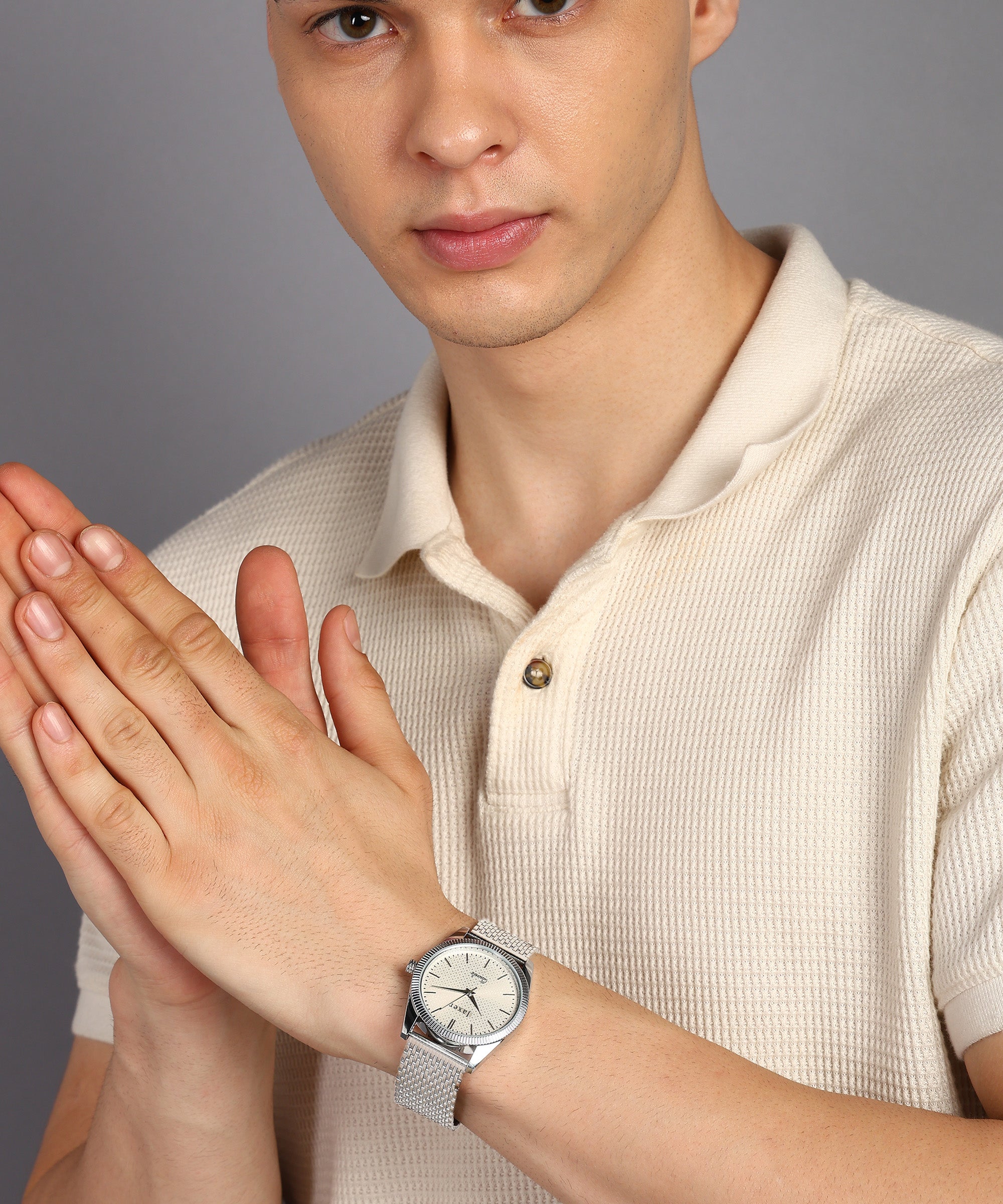Jaxer Beige Dial Steel Chain Analog Wrist Watch for Men - JXRM2195 - Jainx Store