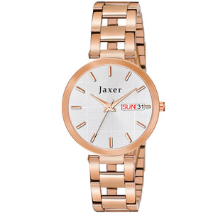 White Dial Golden Steel Chain Analog Watch For Women 