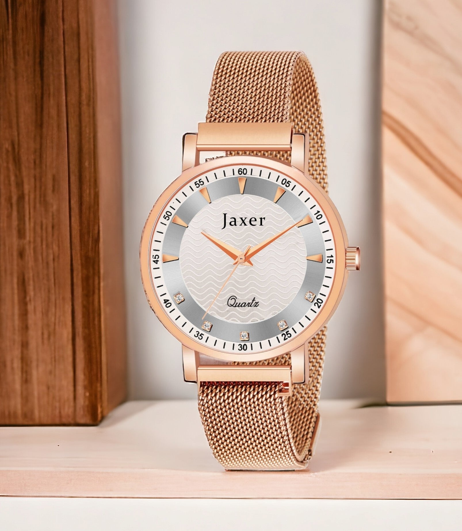 Jaxer Golden Mesh Chain With Silver Dial Analog Wrist Watch For Women - JXRW2578