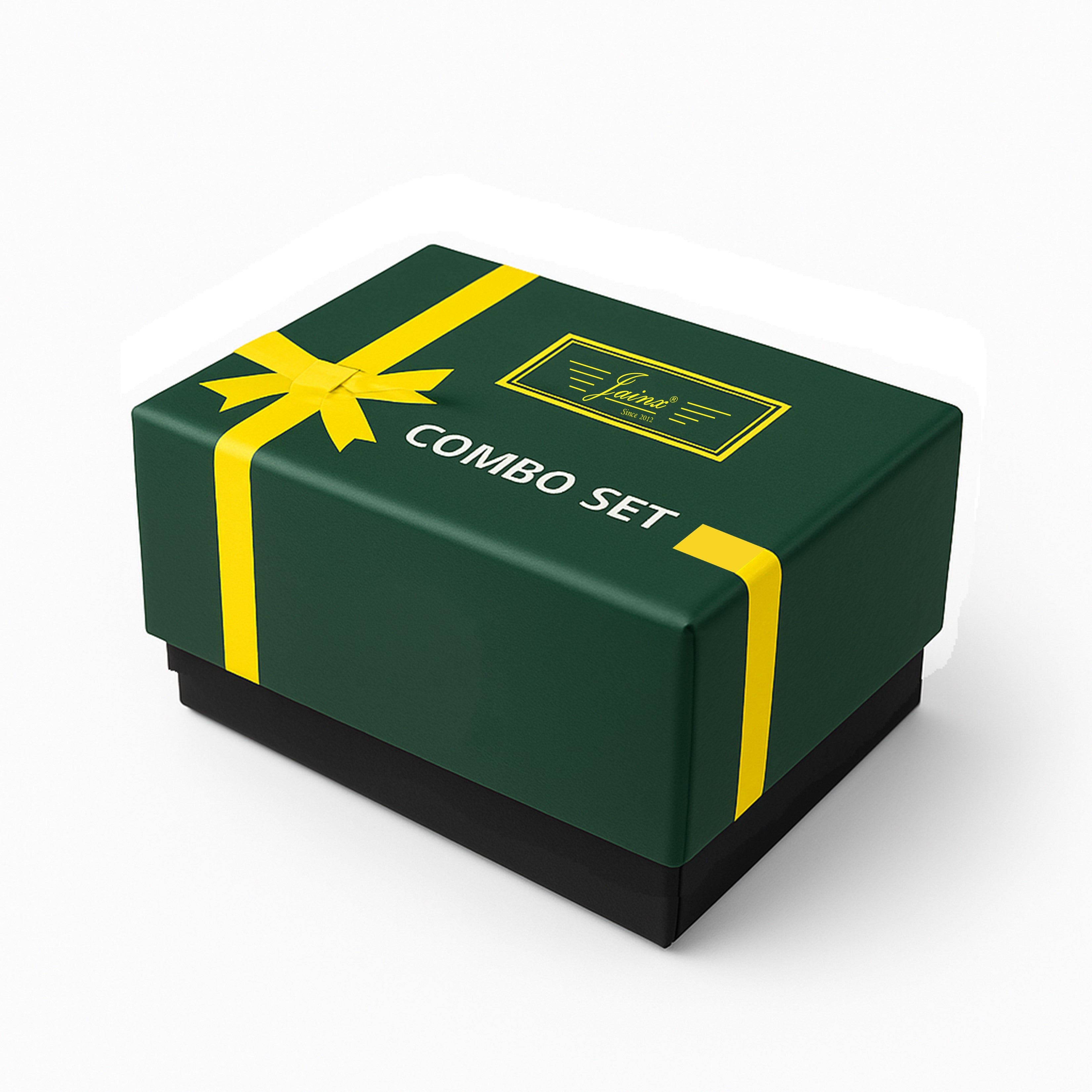 Jainx Green Dial Steel Chain Gift Set Analog Wrist Watch for Couple - JC9405