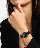 women wearing Black Genuine Leather Strap Analog Watch