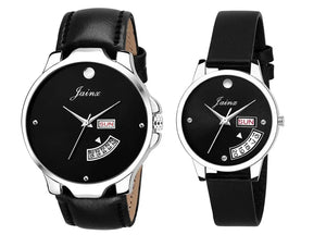 jainx Analog couple Watch (Black Dial Black Colored Strap)