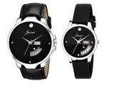 jainx Analog couple Watch (Black Dial Black Colored Strap)
