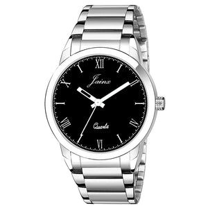 black dial silver stainless steel analog watch for men