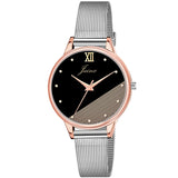 Black Dial Steel Mesh Chain with rose gold case Analog Watch For Women