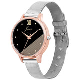 Black Dial Steel Mesh Chain with rose gold case Analog Watch For Women 