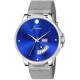 blue dial silver mesh chain watch for men 