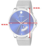 blue dial silver mesh chain watch for men