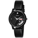 Black Day & Date Feature Genuine Leather Strap Analog Watch - For Women JW645