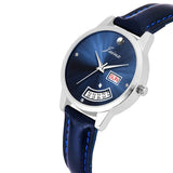 blue dial leather strap analog watch for women