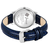 blue dial leather strap analog watch for women