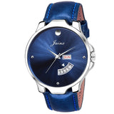 Day & Date Blue Dial Blue Leather Strap Analog Watch - For Men JM303