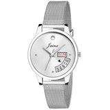 Silver Day & Date Function Steel Mesh Chain Analog Watch - For Women JW596 - Jainx Store