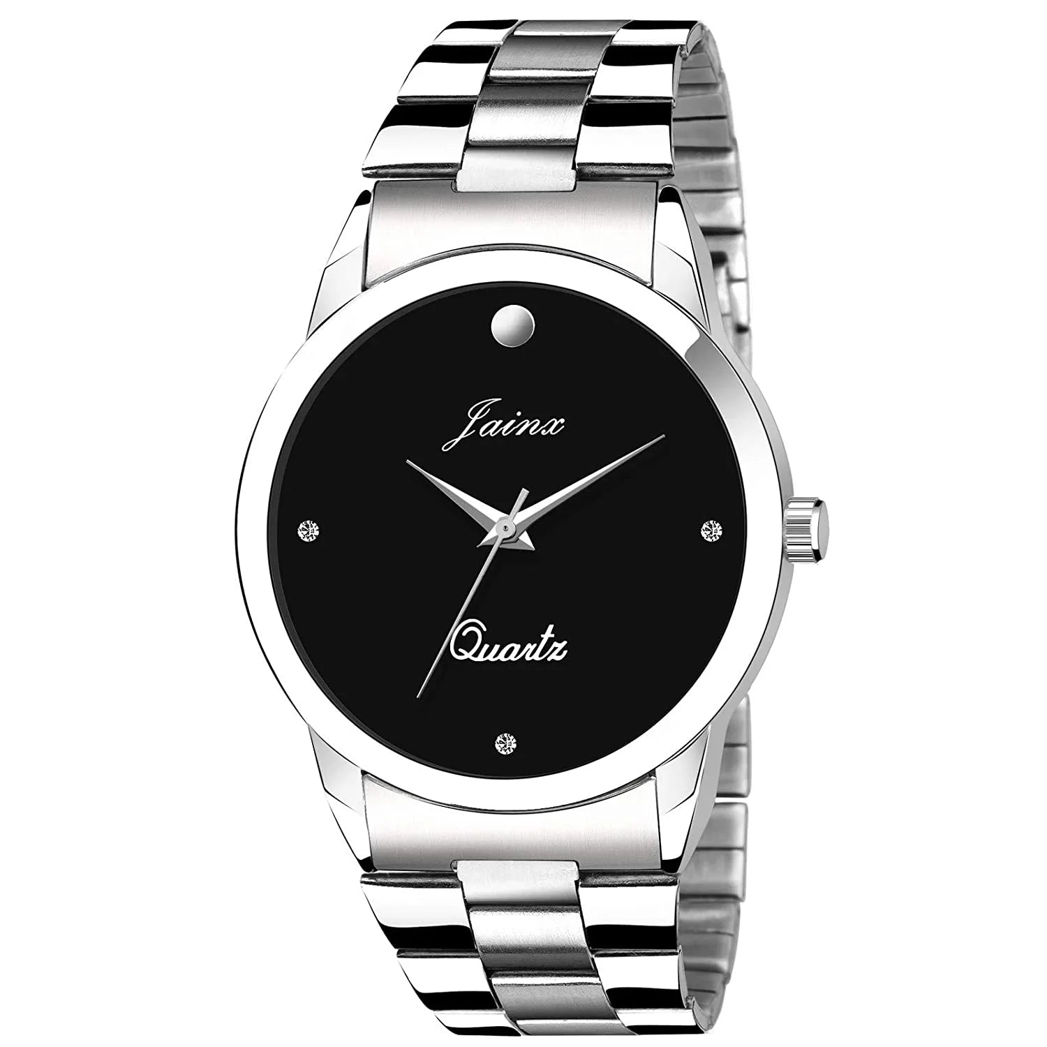 black dial silver stainless steel analog watch for men