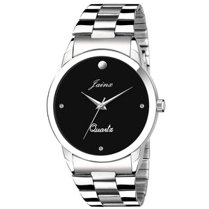 black dial silver stainless steel analog watch for men