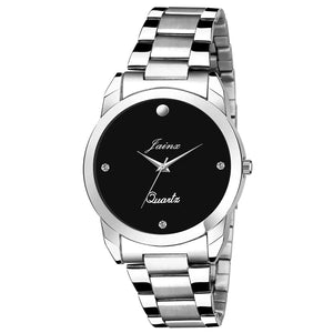 black dial silver stainless steel analog watch for men