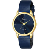 Blue Dial Genuine Leather Strap Analog Watch - For Women JW8521